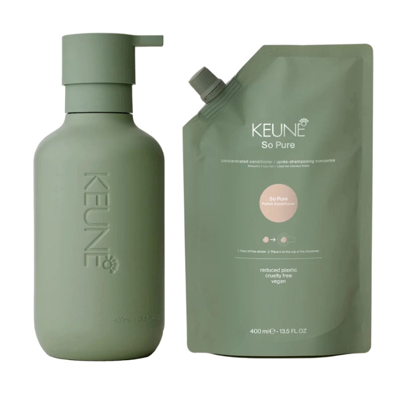 Keune Kit So Pure Polish - Dispenser + Balsam Anti-Frizz pentru Netezirea Parului 400ml
