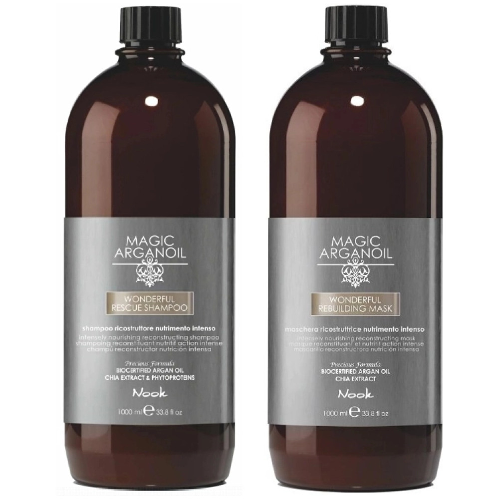 Pachet mare restructurare Magic Argan Oil Wonderful sampon 1000 ml, masca 1000 ml