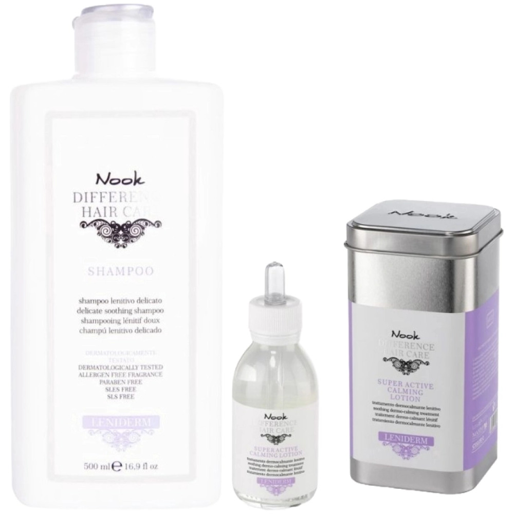 Pachet pentru calmarea scalpului iritat Difference Leniderm - Sampon 500ml, Lotiune 125ml