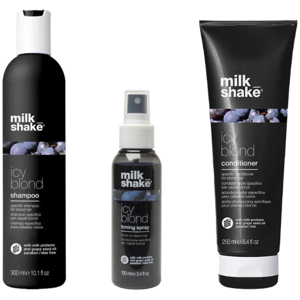 Pachet pentru par blond Icy blond - Sampon 300ml, Balsam 250ml, Spray toning Icy 100ml