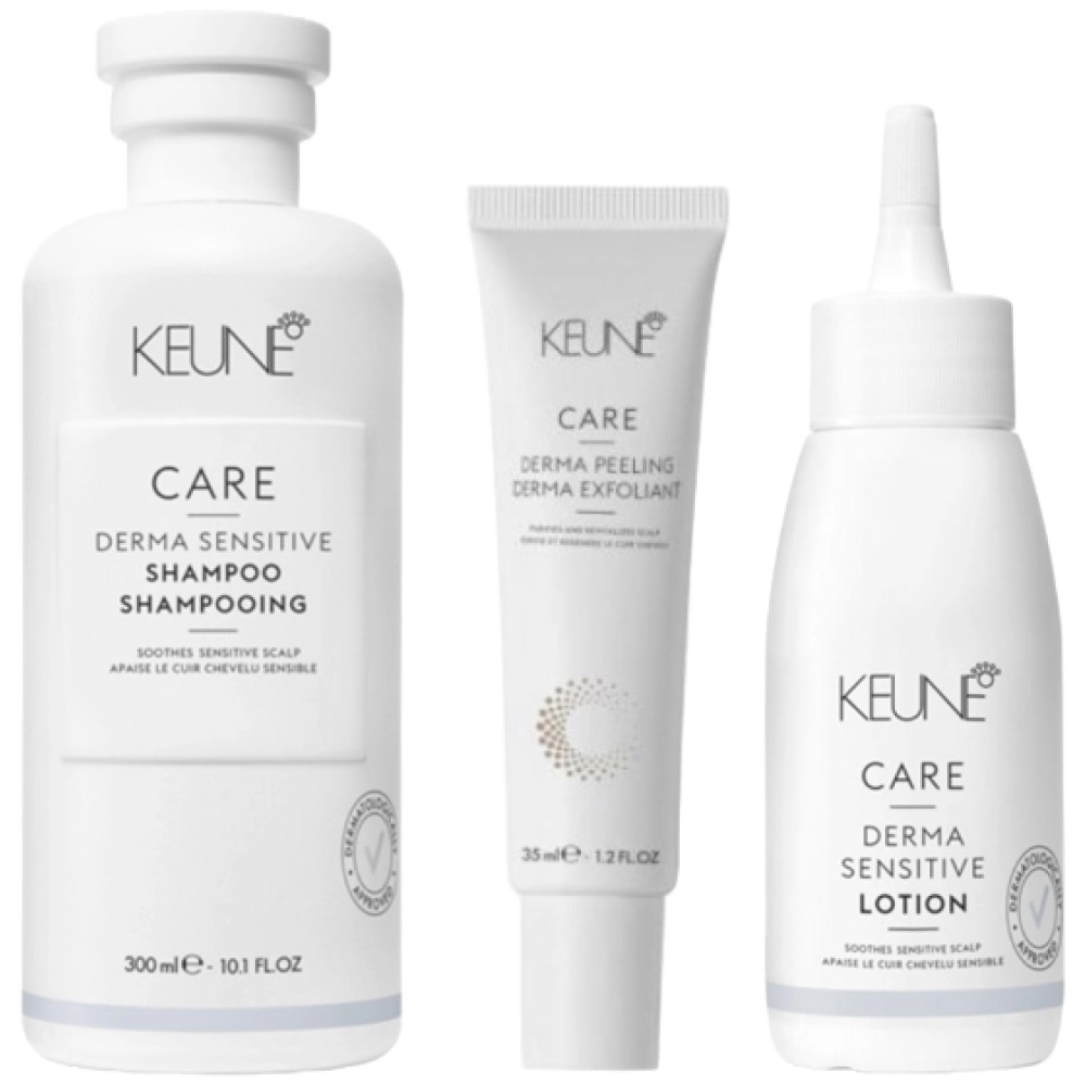 Pachet pentru scalp sensibil Derma Sensitive - Sampon 300ml, Lotiune 75ml, Exfoliant 35ml