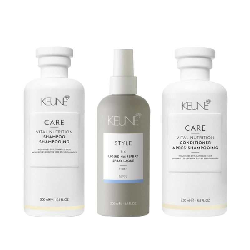 Pachet par uscat Care vital Nutrition - Sampon 300ml, Balsam 250ml, Fixativ lichid Hairspray 200ml