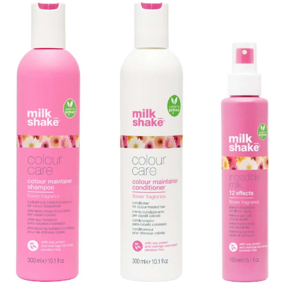 Pachet pentru par vopsit Flower Fragrance - Sampon 300ml, Balsam 300ml, Tratament 12 efecte 150ml