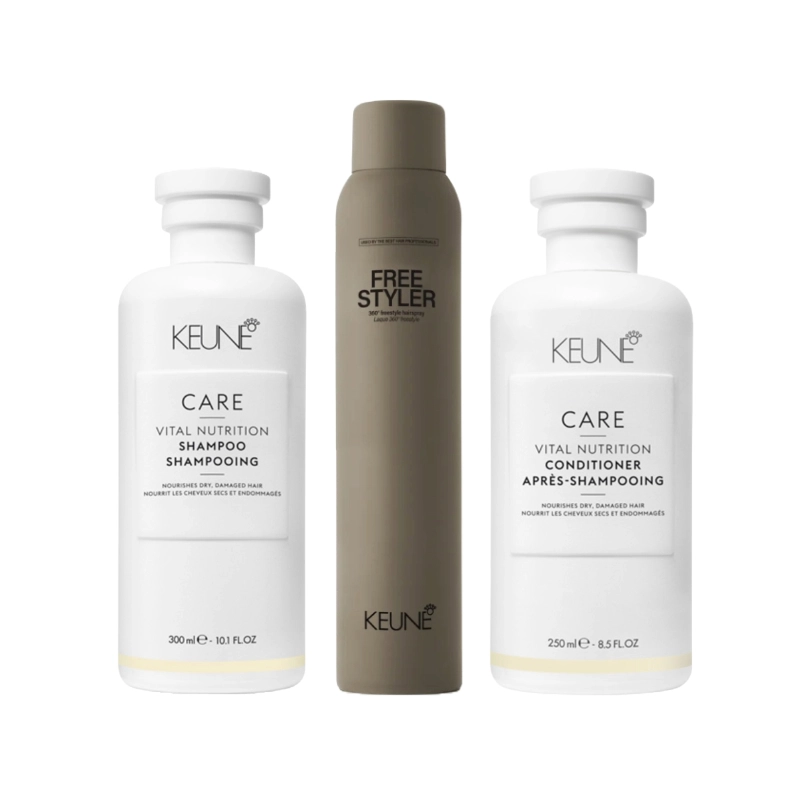 Pachet par uscat Care Vital Nutrition - Sampon 300ml, Balsam 250ml, Fixativ 300ml