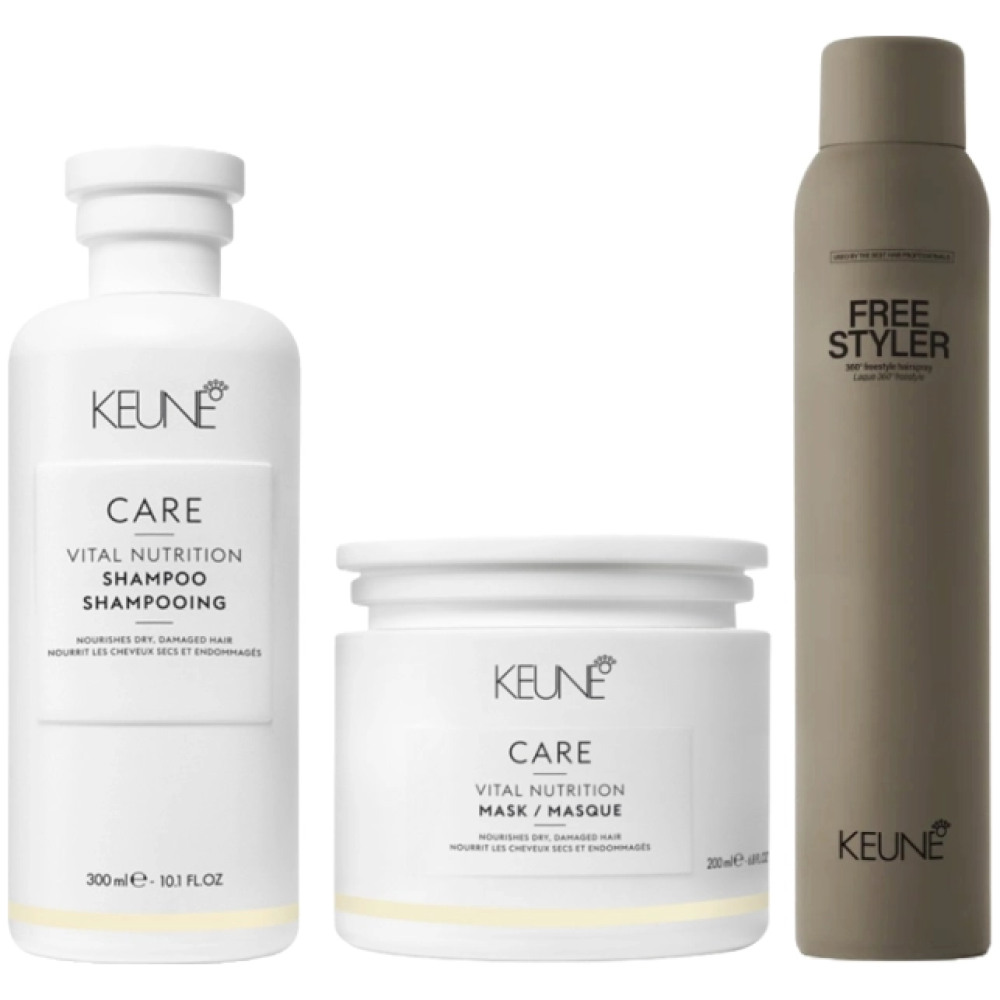 Pachet par uscat Care Vital Nutrition - Sampon 300ml, Masca 200ml, Fixativ 300ml