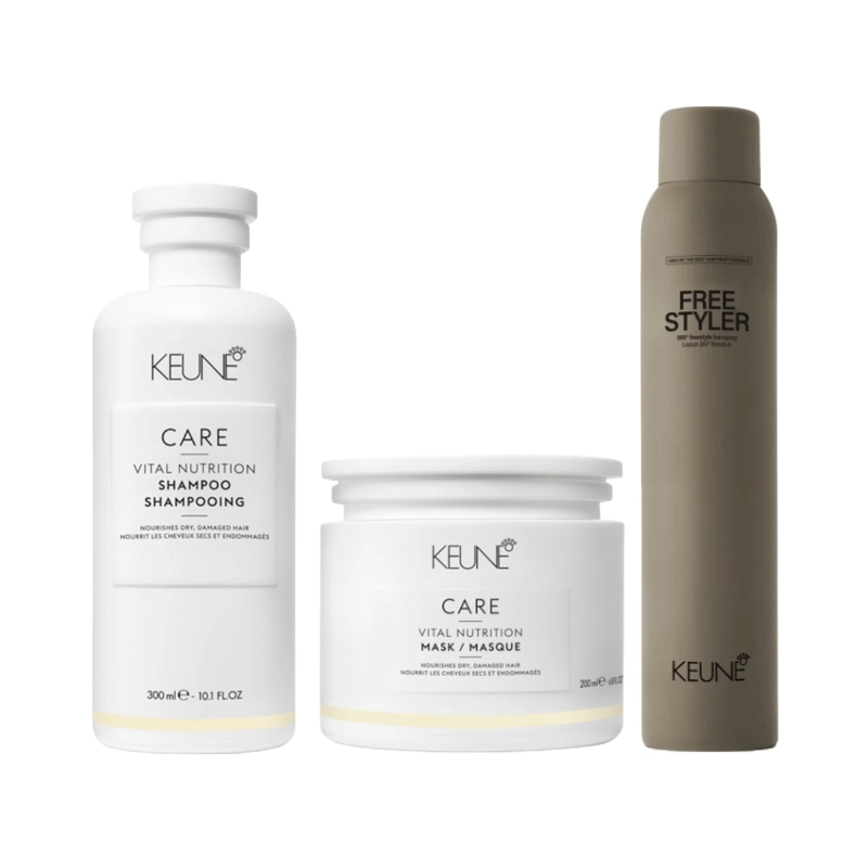 Pachet par uscat Care Vital Nutrition - Sampon 300ml, Masca 200ml, Fixativ 300ml