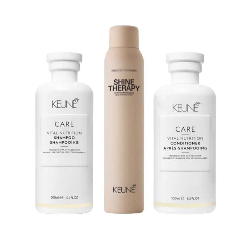 Pachet par uscat Care Vital Nutrition - Sampon 300ml, Balsam 250ml, Spray stralucire 200ml