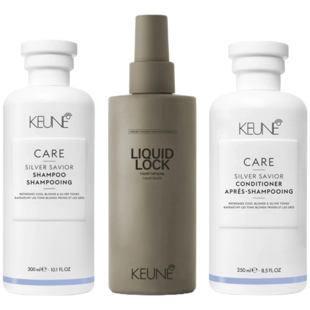 Pachet par blond Care Silver Savior - Sampon 300ml, Balsam 250ml, Fixativ lichid 200ml