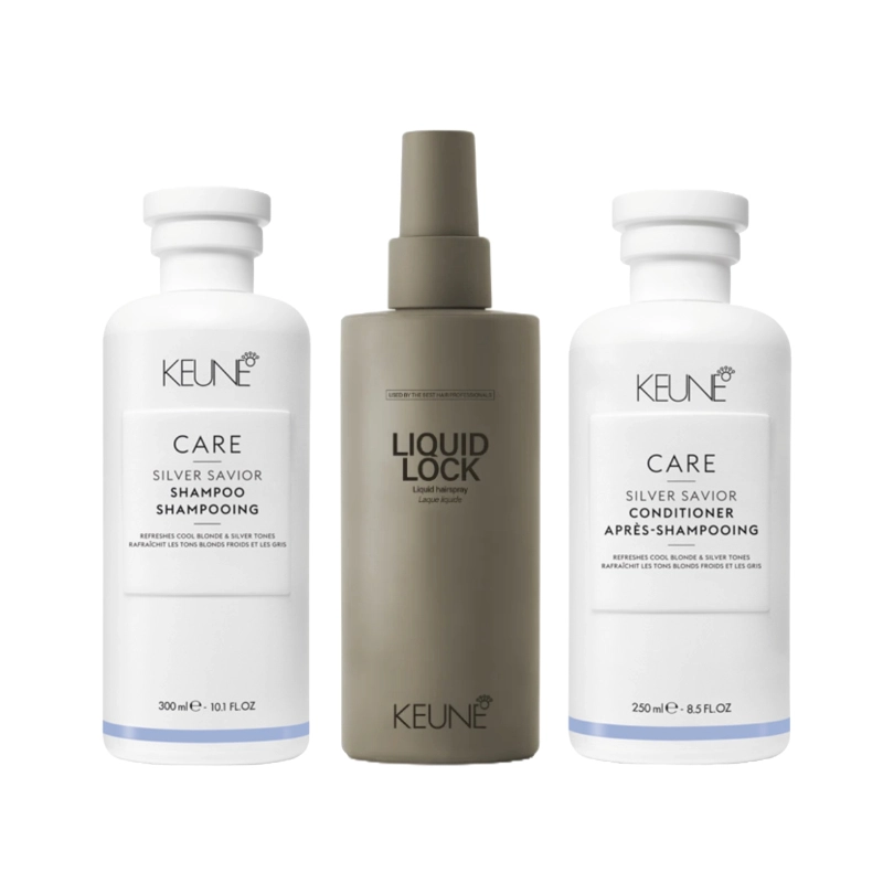 Pachet par blond Care Silver Savior - Sampon 300ml, Balsam 250ml, Fixativ lichid 200ml