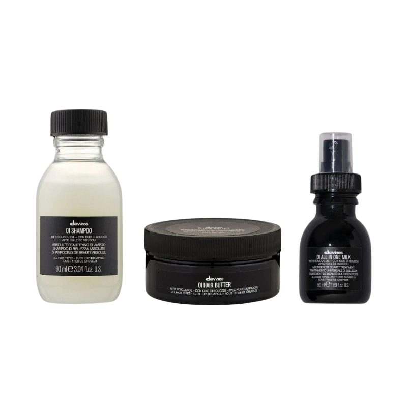 Set Travel Size pentru hidratare si stralucire OI - Sampon 90ml, Unt de par 75ml, Spray 50ml