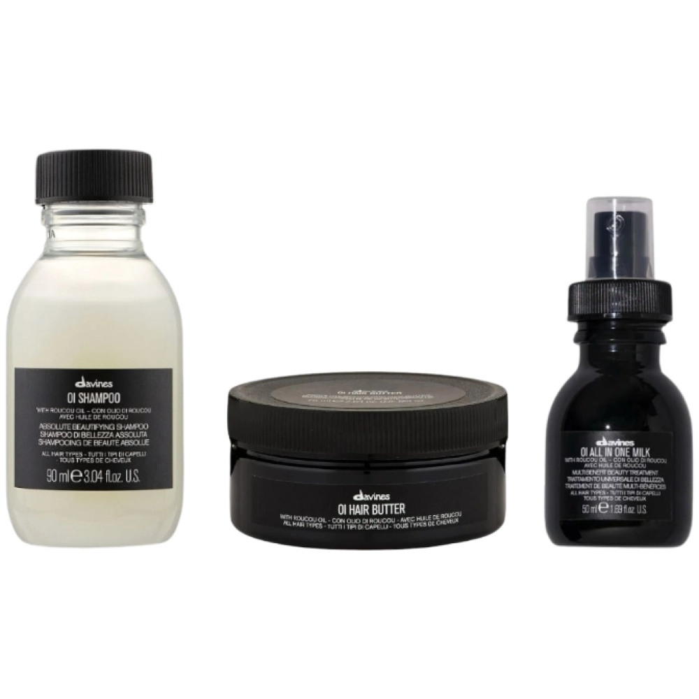 Set Travel Size pentru hidratare si stralucire OI - Sampon 90ml, Unt de par 75ml, Spray 50ml