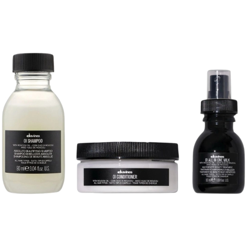 Set Travel Size pentru hidratare si stralucire OI - Sampon 90ml, Balsam 75ml, Spray 50ml