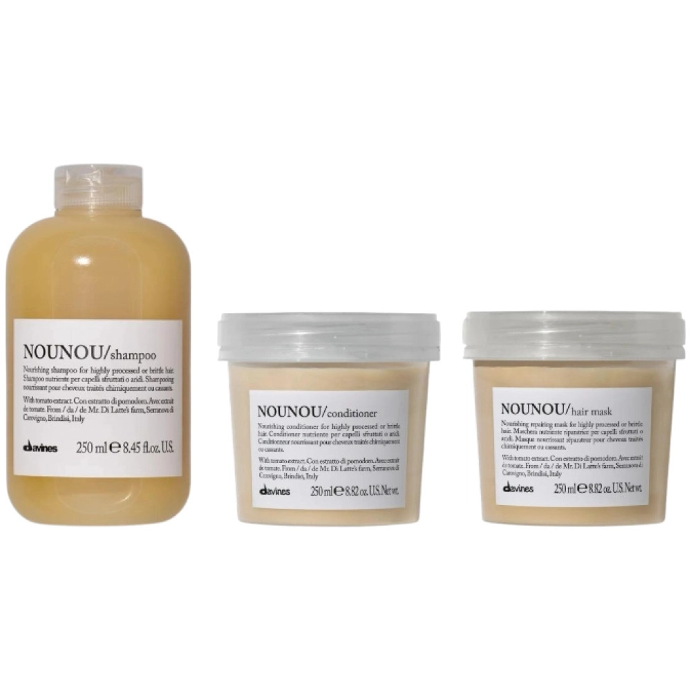 Set de nutritie pentru parul uscat, tratat chimic NOUNOU - Sampon 250ml, Balsam 250ml, Masca 250ml