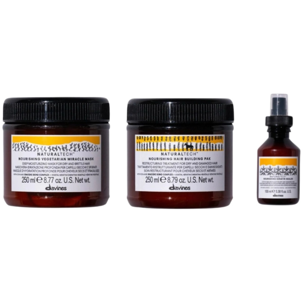 Set pentru parul deteriorat Naturaltech Nourishing - Masca 250ml, Tratament 100ml, Leave-in 100ml