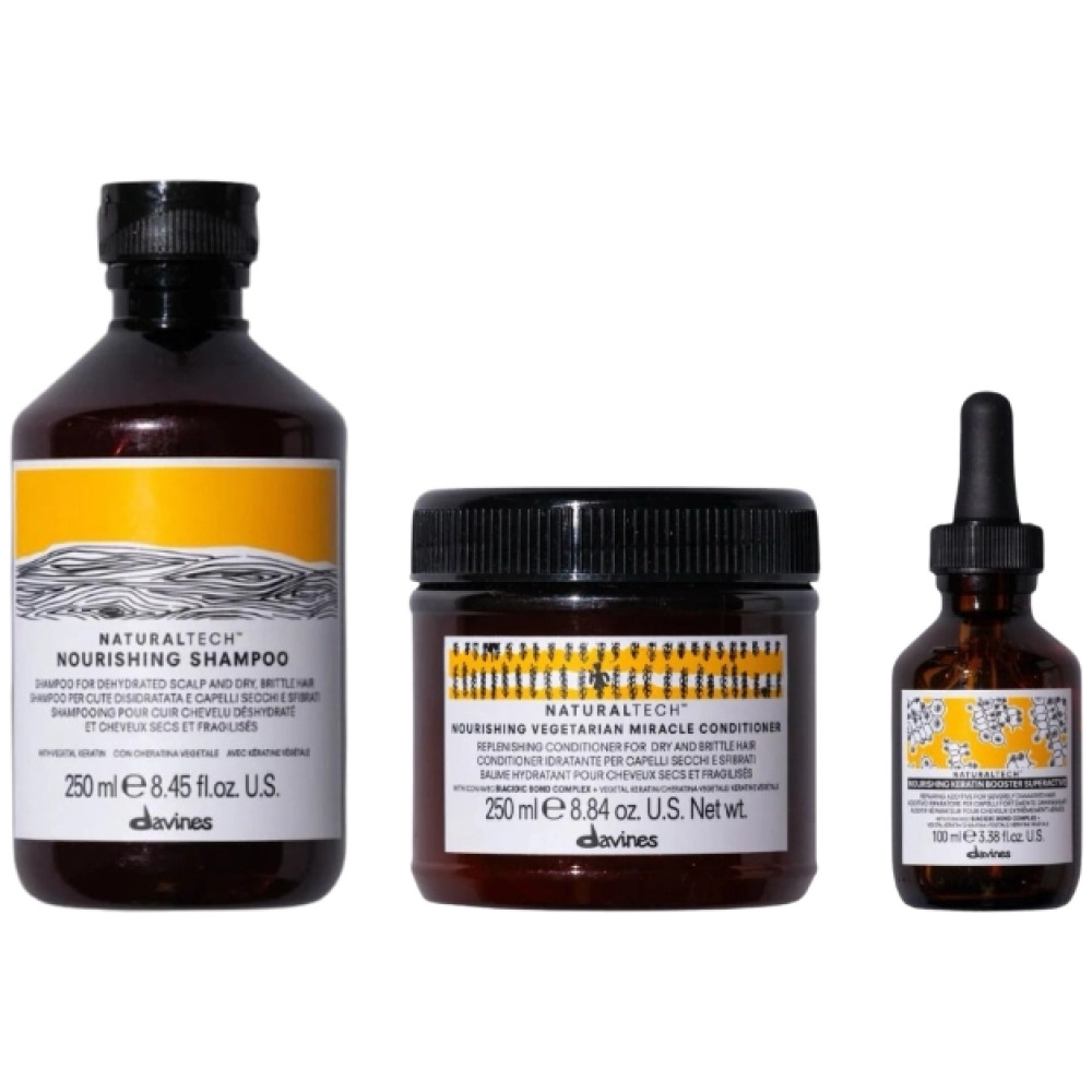 Set pentru parul deteriorat Naturaltech Nourishing - Sampon 250ml, Balsam 250ml, Booster cu keratina