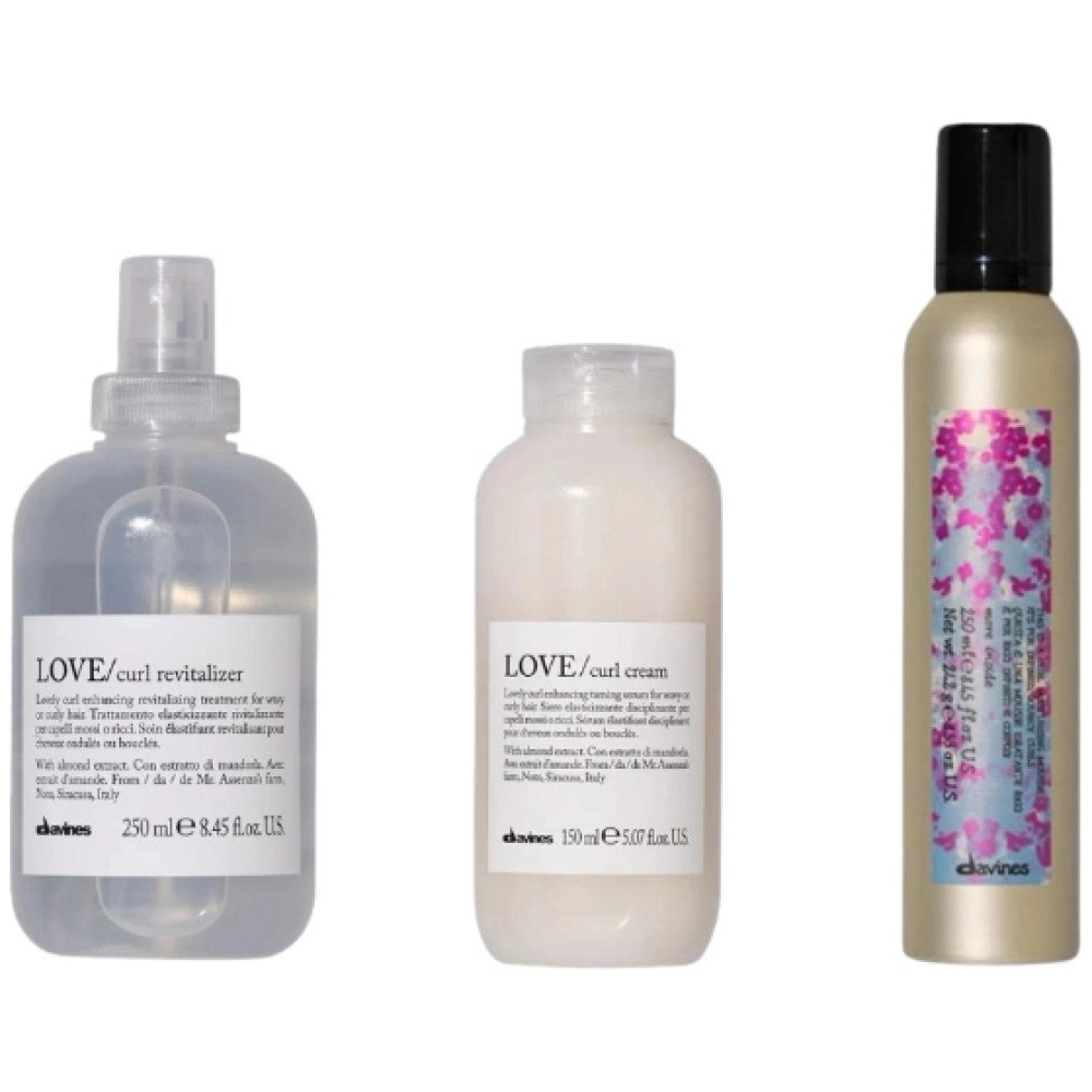Set pentru stilizarea parului cret sau ondulat LOVE CURL - Spray 250ml, Ser 150ml, Spuma 250ml