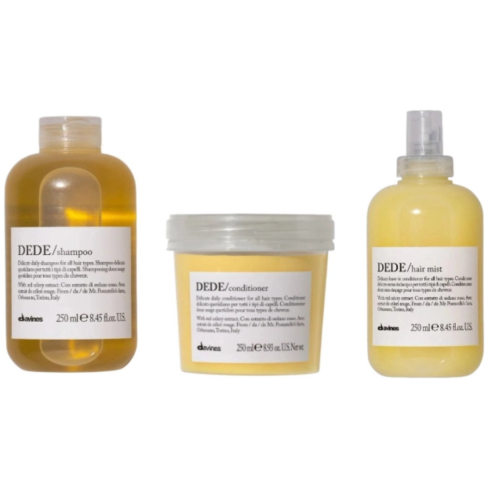 Set pentru ingrijirea zilnica a parului DEDE - Sampon 250ml, Balsam 250ml, Spray leave-in 250ml