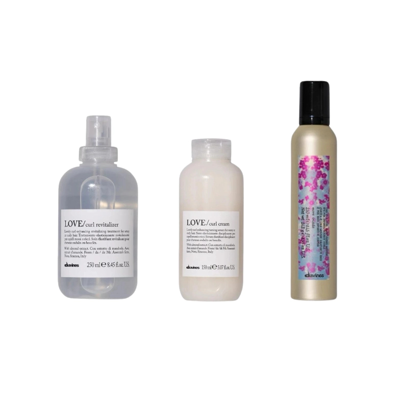 Set pentru stilizarea parului cret sau ondulat love curl - spray 250ml, ser 150ml, spuma 250ml