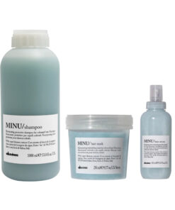 Set de stralucire pentru parul vopsit minu - sampon 1000ml, masca 250ml, serum leave-in 150ml