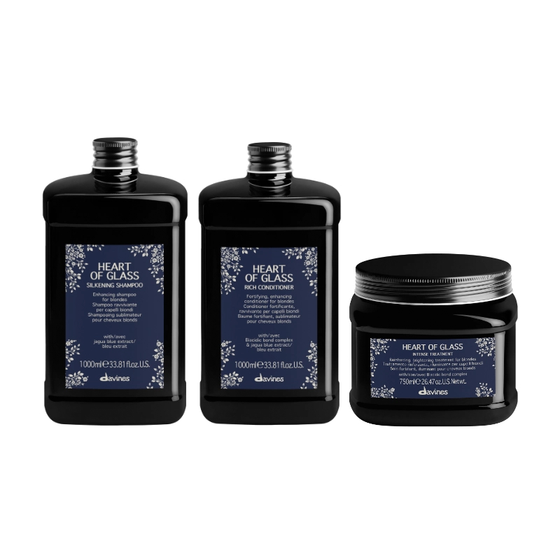 Set de hidratare pentru parul blond heart of glass - sampon 1000ml, balsam 1000ml, tratament 750ml