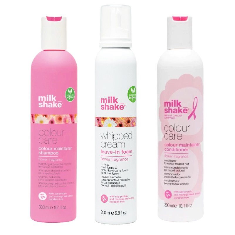 Pachet pentru par vopsit flower fragrance - sampon 300ml, balsam 300ml, spuma 200ml
