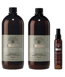 Pachet restructurare extra volum magic argan oil - sampon 1000ml, balsam 1000ml, lapte de par 150ml