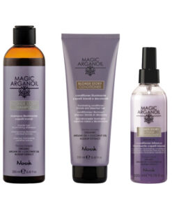 Pachet par blond blonde story magic argan oil - sampon 250ml, balsam 250ml, balsam leave-in 200ml