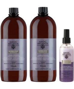 Pachet par blond blonde story magic argan oil - sampon 1000ml, balsam 1000ml, balsam leave-in 200ml
