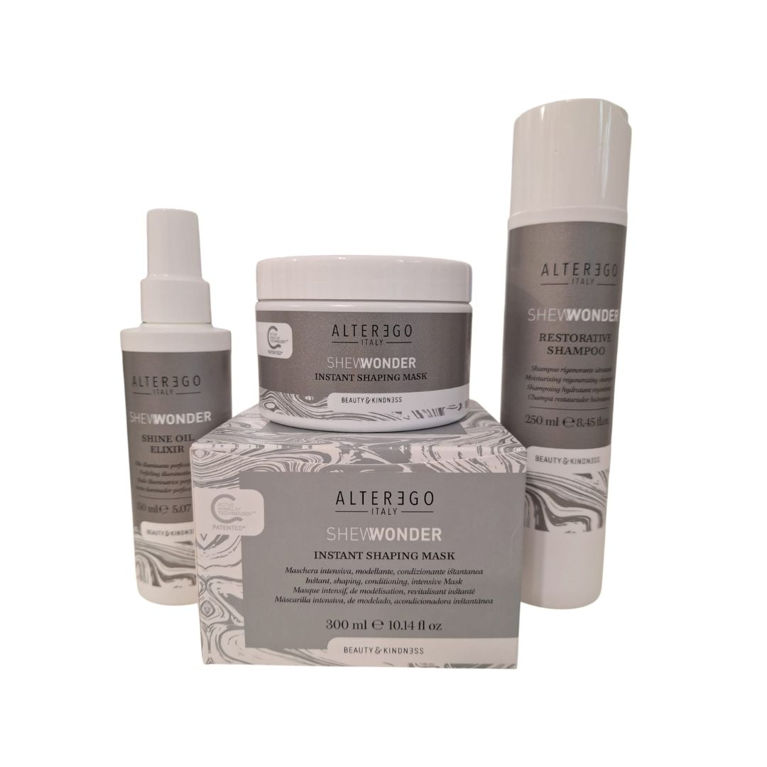 Pachet AlterEgo SheWonder Șampon Regenerator 250 ml + AlterEgo SheWonder Masca intensiva 300 ml +AlterEgo SheWonder Ulei iluminator pentru stralucire 150ml